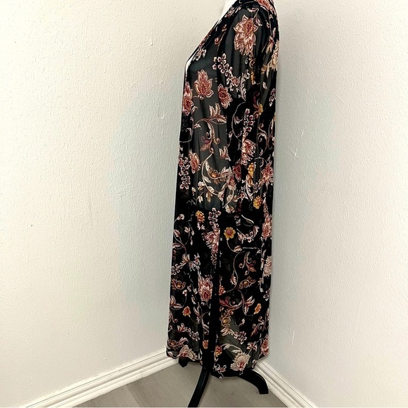 L.I.F.E Love Is For Eternity Large Blk Floral Chiffon Duster Kimono Translucent - Picture 6 of 10